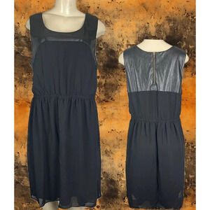 Lane Bryant L Black Faux Leather Detail Scoop Neckline Zip Back Above Knee Dress